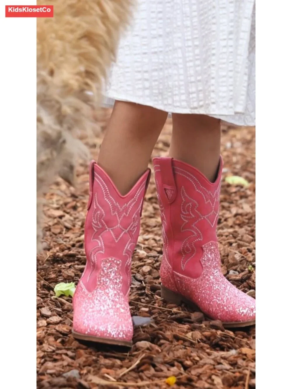 Girls Boys Unisex Western Cowboy Boots Glitter Embroidered Mid Calf Riding